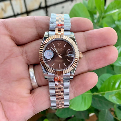 Rolex DateJust Two-Tone Chain Brown Fluted Bezel