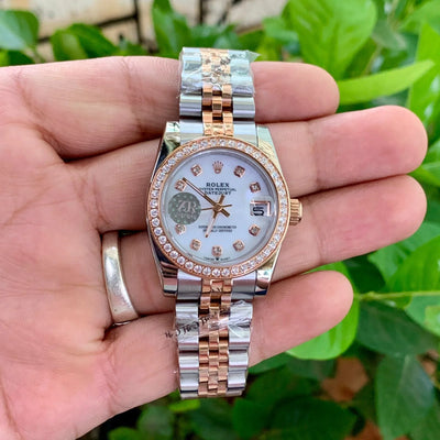 Rolex DateJust White Dial Two Tone Diamond Bezel Ladies