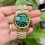 Rolex DayDate Diamond Figure Gold Green Dial ZR