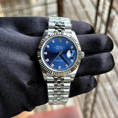 Rolex DateJust Blue Diamond Dial Fluted Bezel Jubilee Swiss
