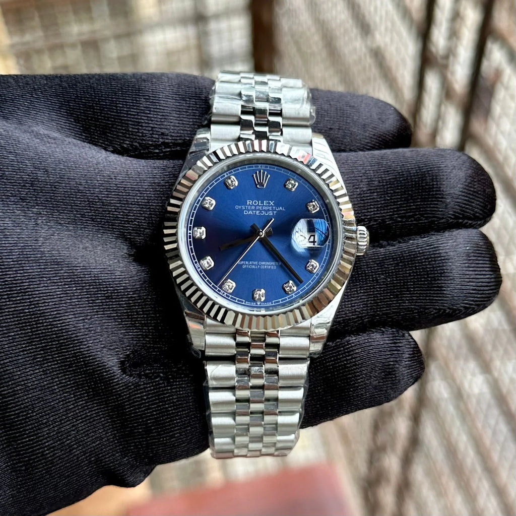 Rolex DateJust Blue Diamond Dial Fluted Bezel Jubilee Swiss