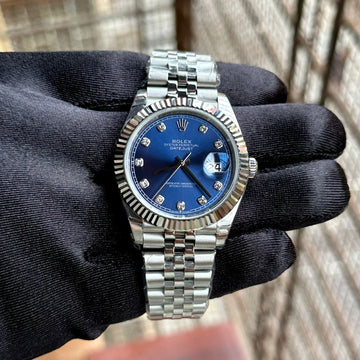 Rolex DateJust Blue Diamond Dial Fluted Bezel Jubilee Swiss