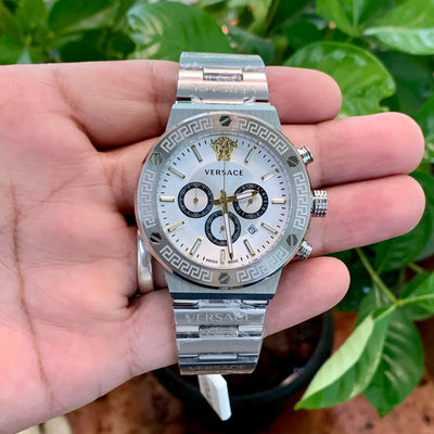 Versace Greca Logo Chronograph Silver-White