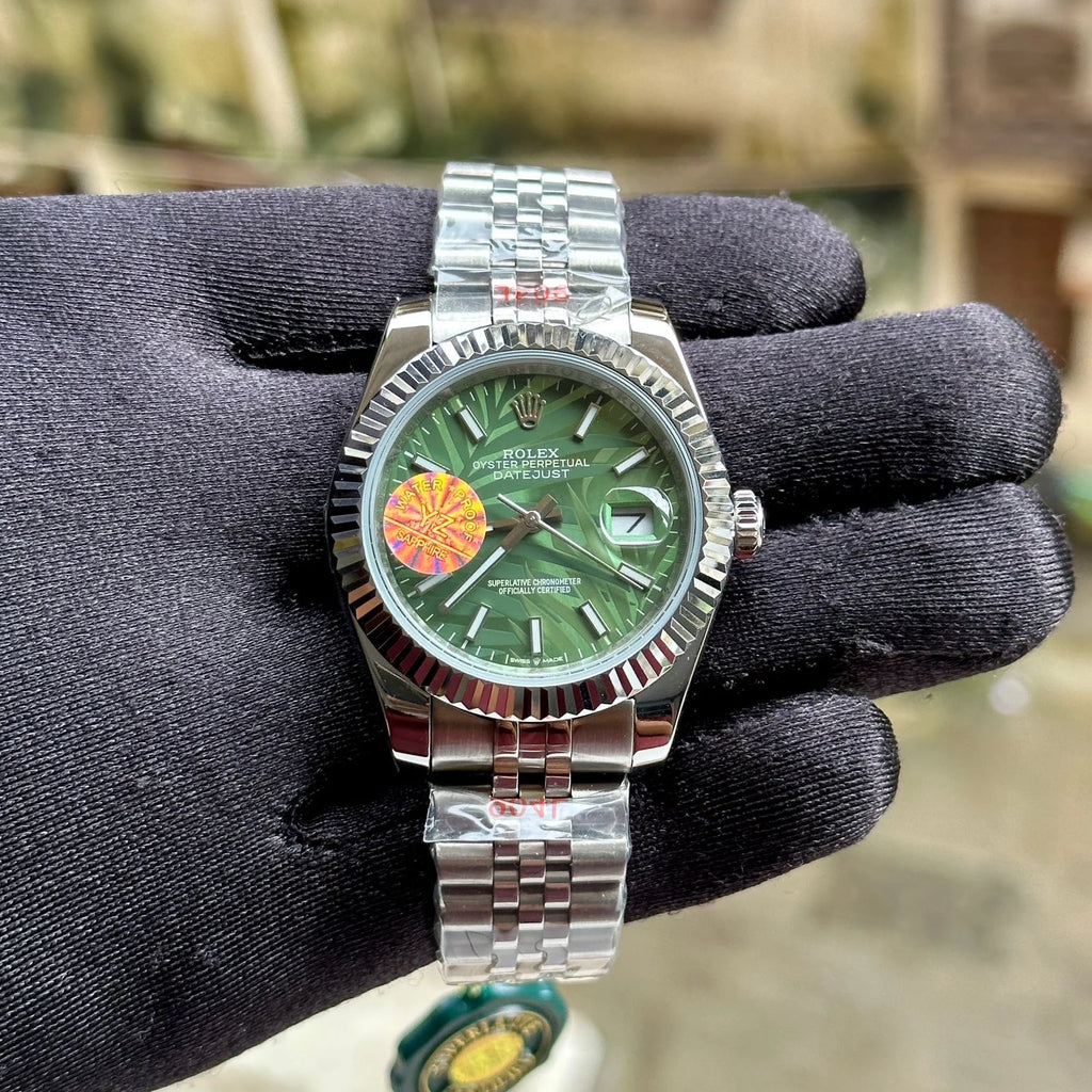 Rolex DateJust Silver-Green Fluted Bezel Yz Factory
