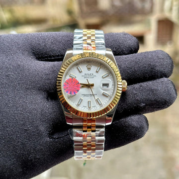 Rolex DateJust Silver-Gold Fluted White Dial YZ