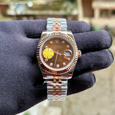 Rolex DateJust Silver-RG Fluted Bezel Diamond YZ