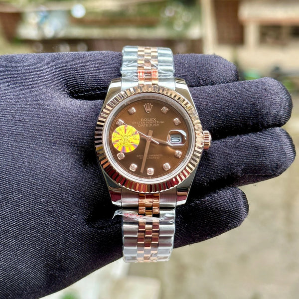 Rolex DateJust Silver-RG Fluted Bezel Diamond YZ