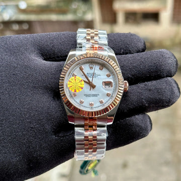 Rolex DateJust Silver-RG Fluted White Diamond YZ