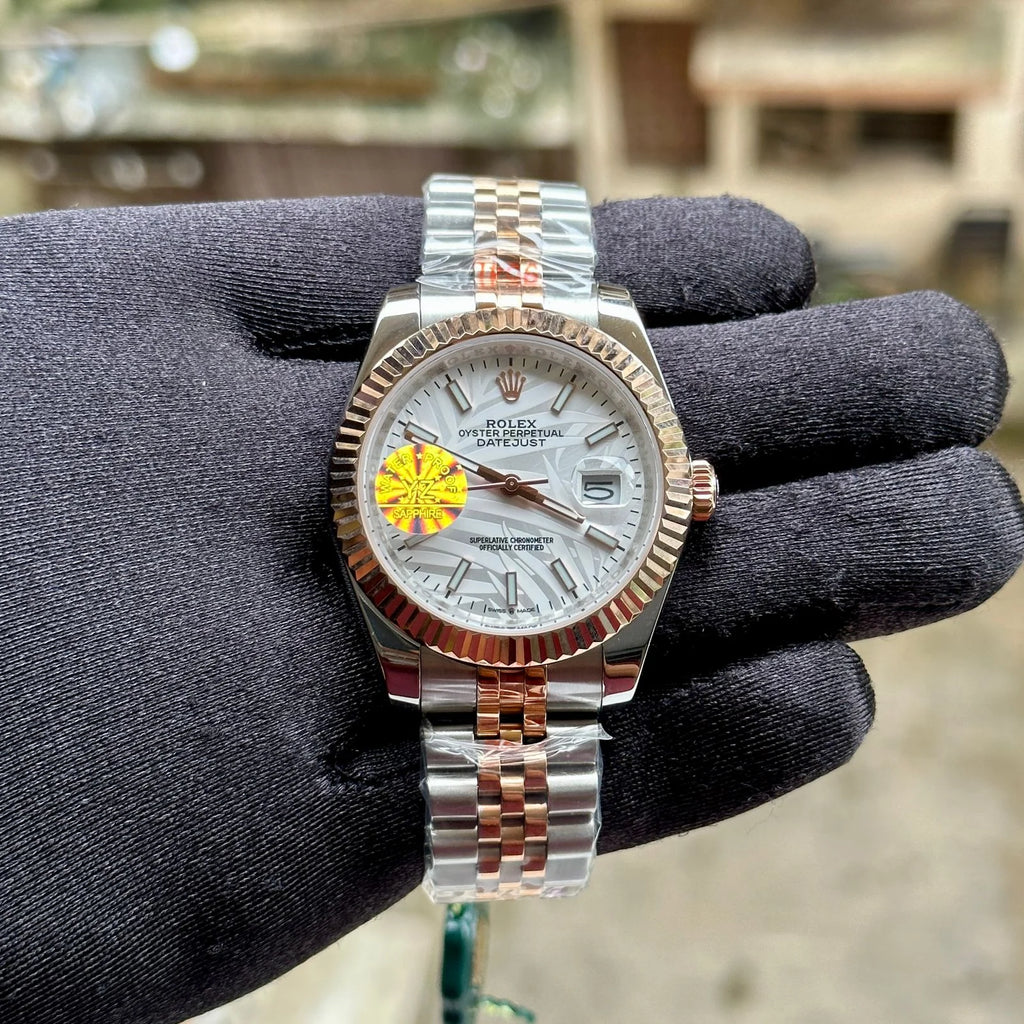 Rolex DateJust Silver-RG Fluted White Design Dial YZ