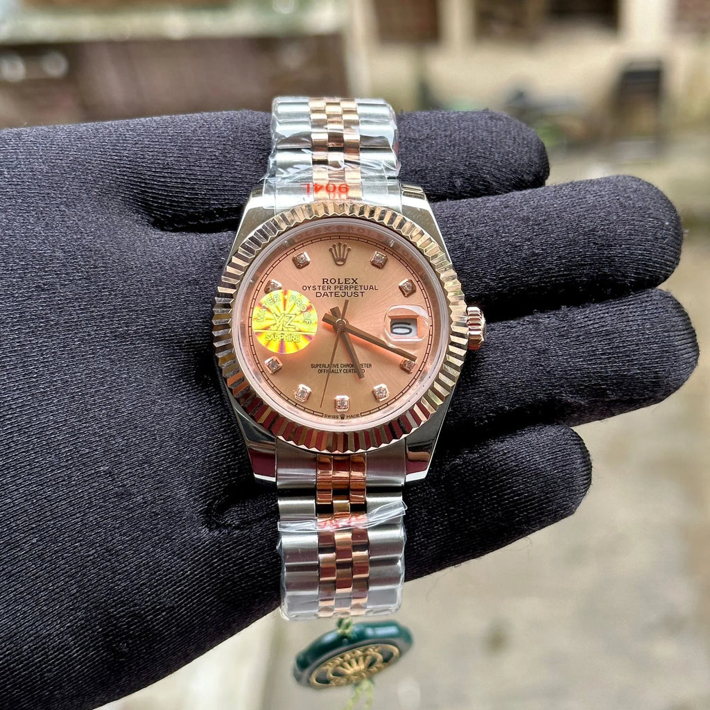 Rolex DateJust Silver-RG Fluted Bezel Diamond Jubilee YZ