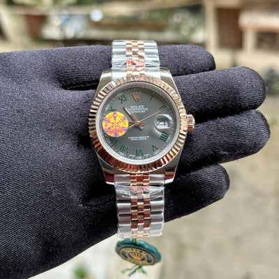 Rolex DateJust Silver-RG Fluted Bezel Green Figure YZ