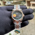 Rolex DateJust Silver-RG Fluted Bezel Green Figure YZ
