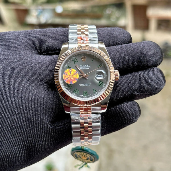 Rolex DateJust Silver-RG Fluted Bezel Green Figure YZ