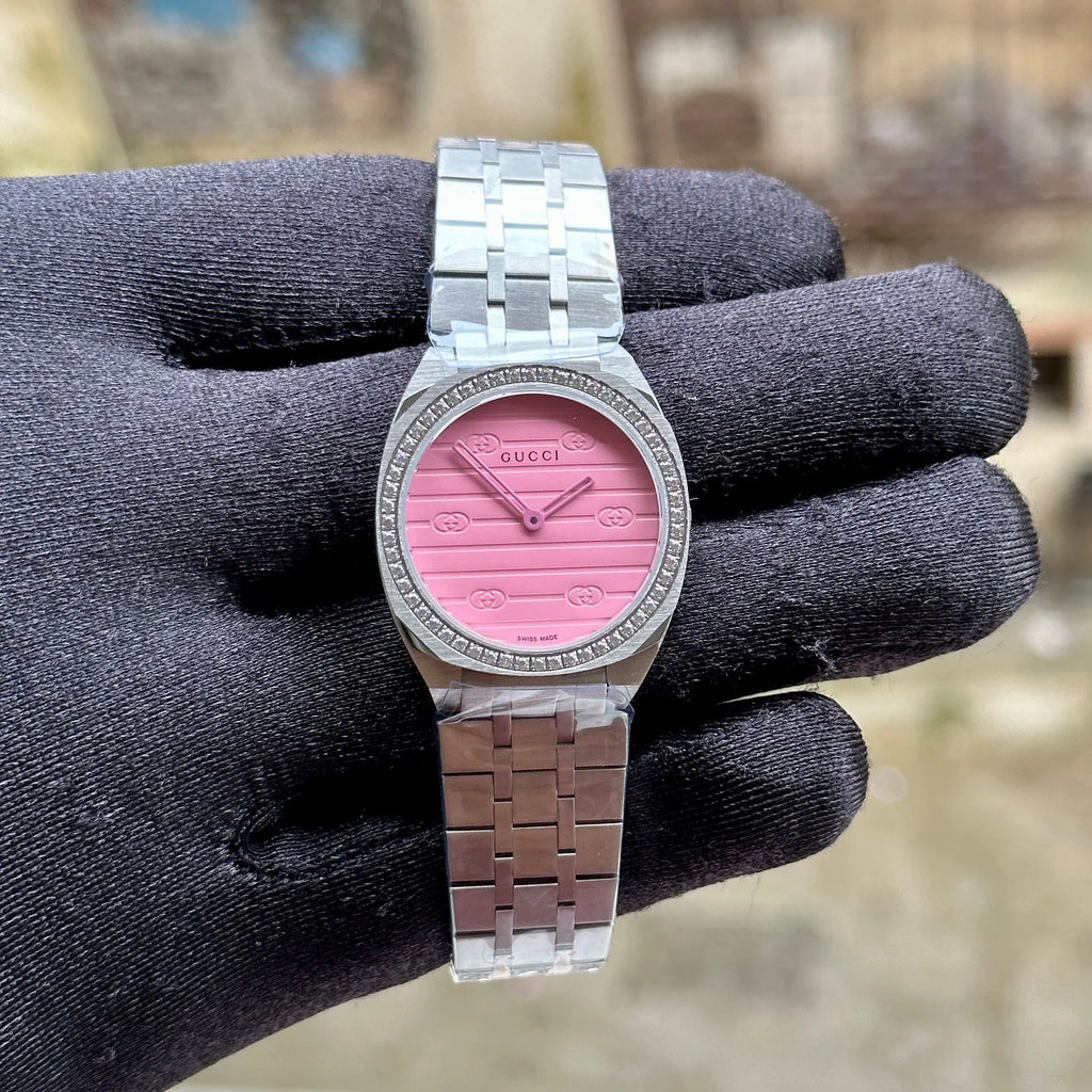 Gucci 25H Pink Diamond Bezel Quartz