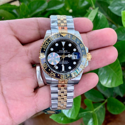 Rolex GMT Master II Black Dial Gold-Silver Chain