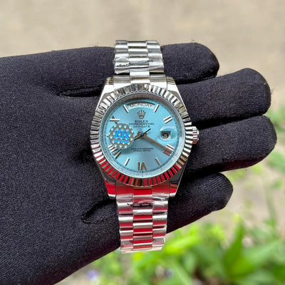 Rolex DayDate Roman Figure Silver Ice Blue Dial