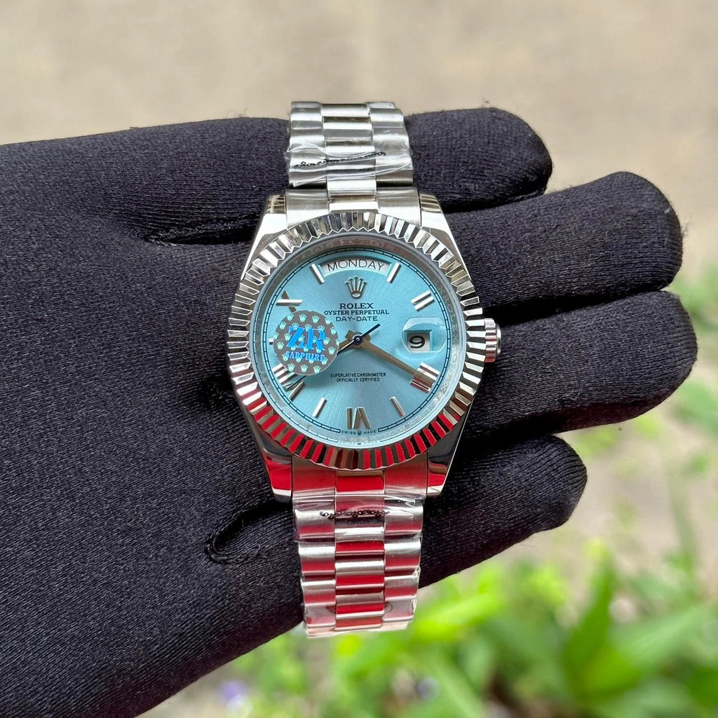 Rolex DayDate Roman Figure Silver Ice Blue Dial