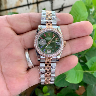 Rolex DateJust Two-Tone Green Dial Rainbow Figure
