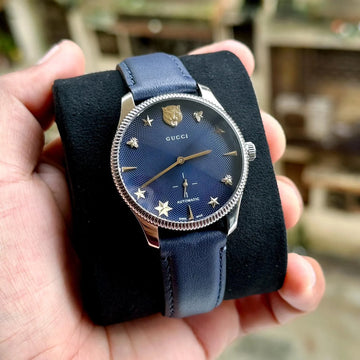 Gucci G-Timeless Blue Leather Auto Back Open