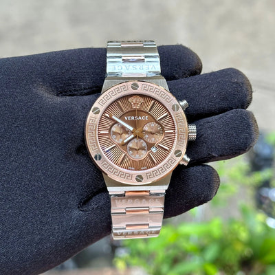 Versace Greca Logo Chronograph Two-Tone Brown
