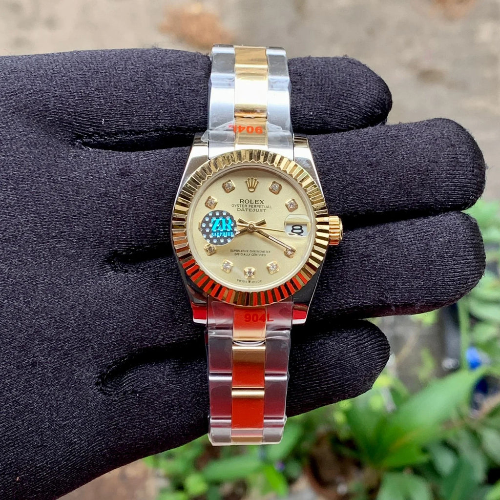 Rolex DateJust Silver-Gold Fluted Bezel Ladies