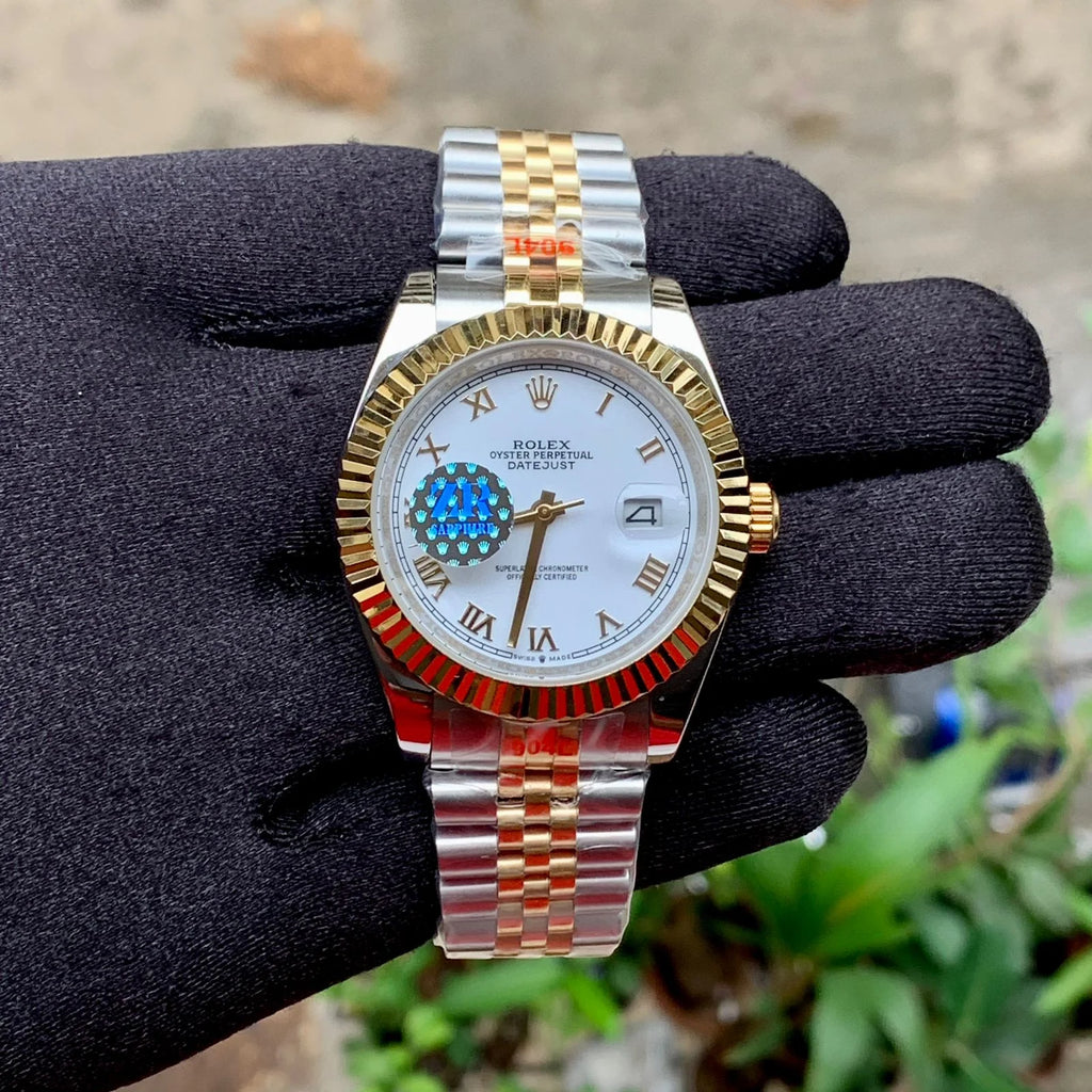 Rolex DateJust Silver-Gold White Dial Fluted Zr Factory