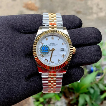 Rolex DateJust Silver-Gold White Dial Fluted Zr Factory