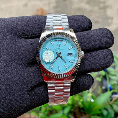Rolex DayDate Fluted Bezel Silver-Sky Blue YZ