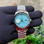 Rolex DayDate Fluted Bezel Silver-Sky Blue YZ