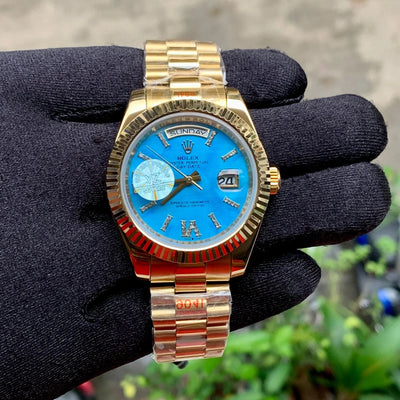 Rolex DayDate Gold Blue Dial Diamond Figure Yz