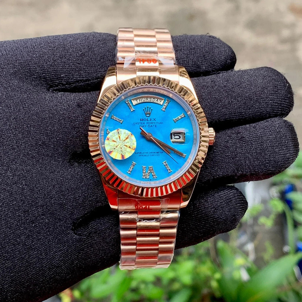 Rolex DayDate RGold Blue Dial Diamond Figure Yz