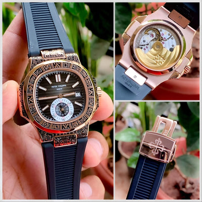 Patek Philippe Nautilus Engraved Black-RG Semi ETA