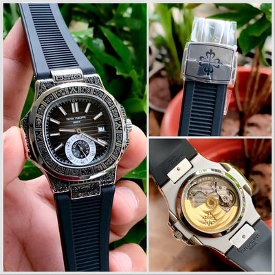 Patek Philippe Nautilus Engraved Black-Silver Semi ETA
