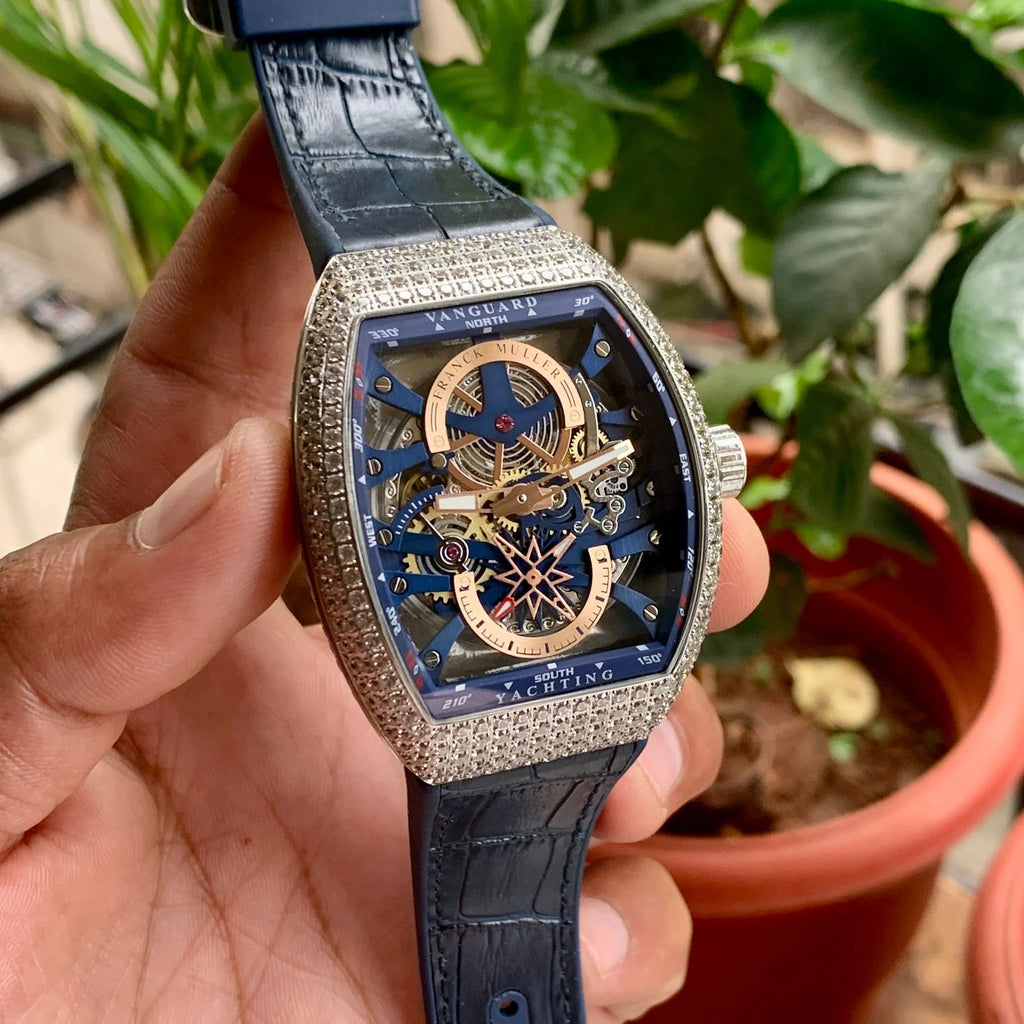 Franck Muller Vanguard Yachting Skeleton Diamond Blue-Silver