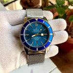 Breitling SuperOcean Heritage Blue Bezel Silver Chain