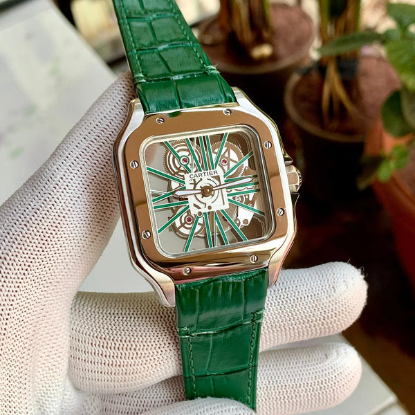Cartier D’Santos Skeleton Green Leather