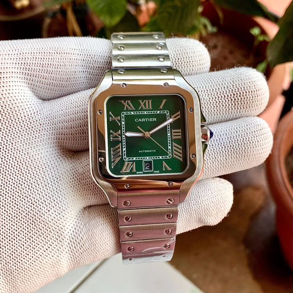 Cartier Santos De Silver Green Dial