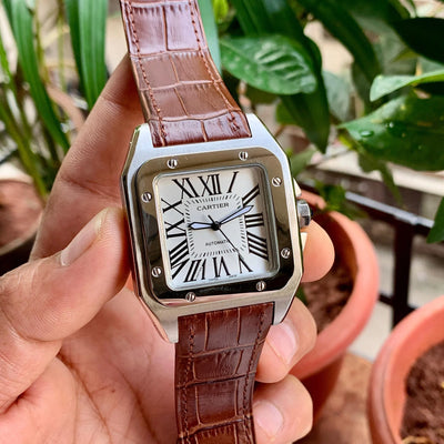 Cartier Santos Xl Automatic Silver Brown