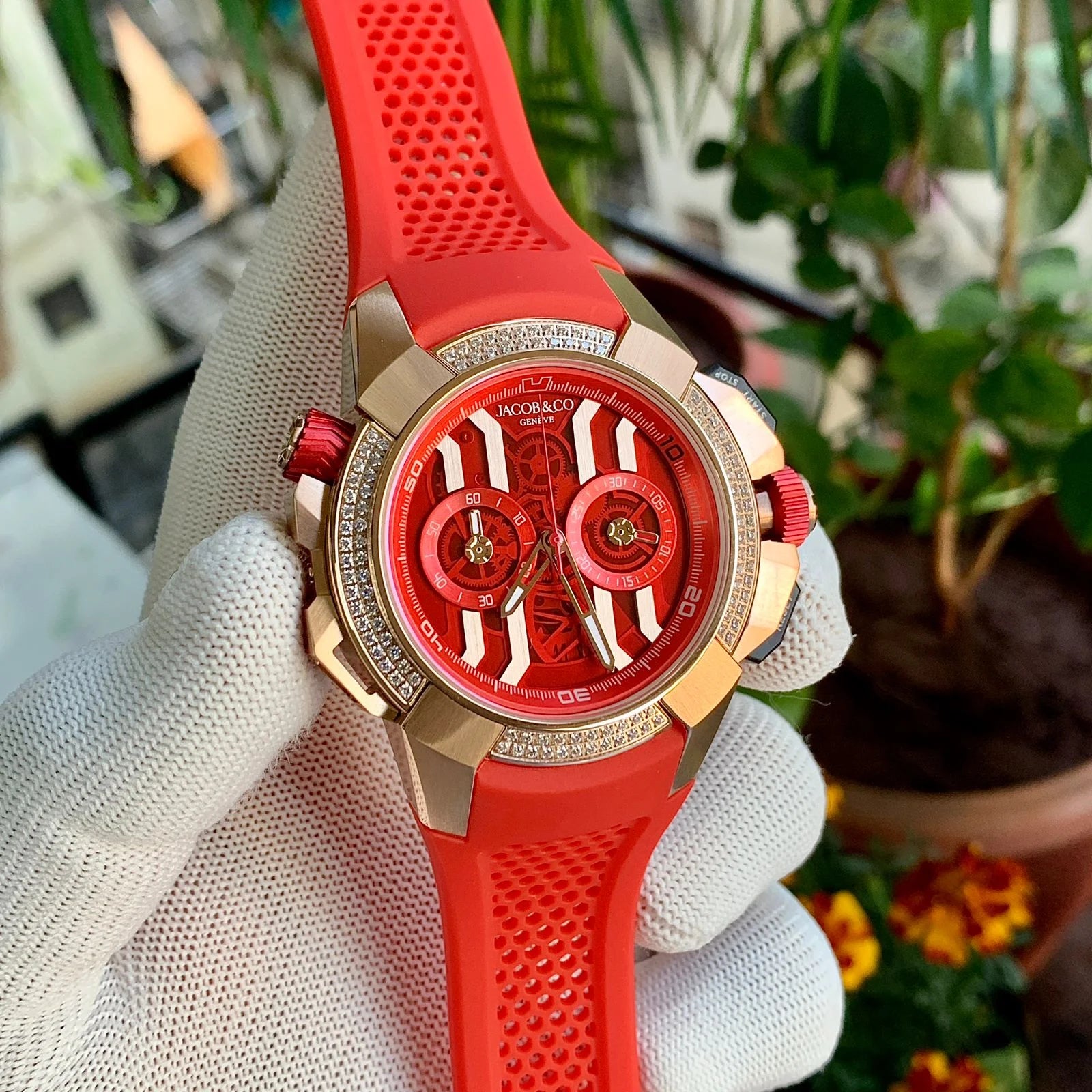 Jacob & Co Epic X Chrono Red Dial Quartz Diamond