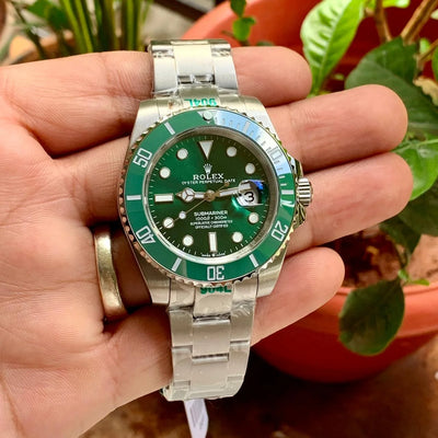 Rolex Submariner Silver Green Semi Swiss