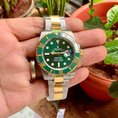 Rolex Submariner Silver Green Two-Tone Semi Swiss