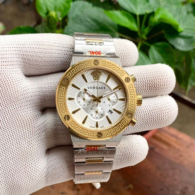 Versace Greca Logo Chronograph Silver-Gold