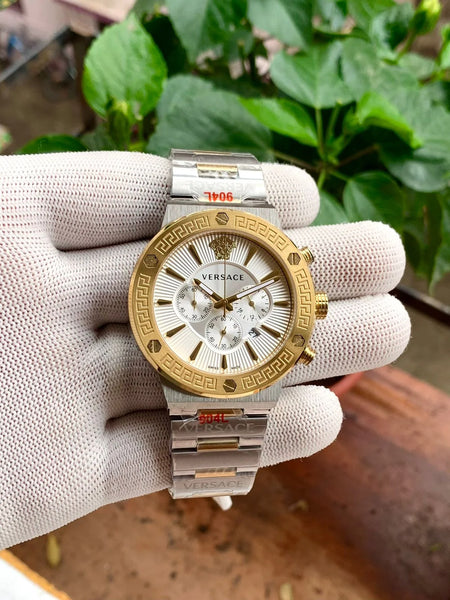 Versace Greca Logo Chronograph Silver-Gold