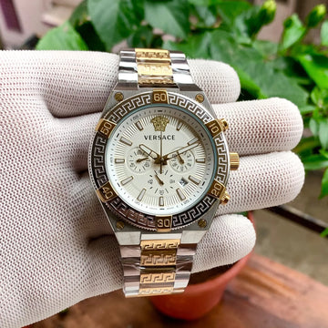 Versace Greca Logo Chronograph White Dual Tone
