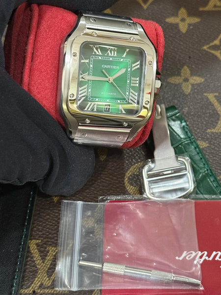 Cartier Santos Silver WSSA0062 Green J12 Swiss