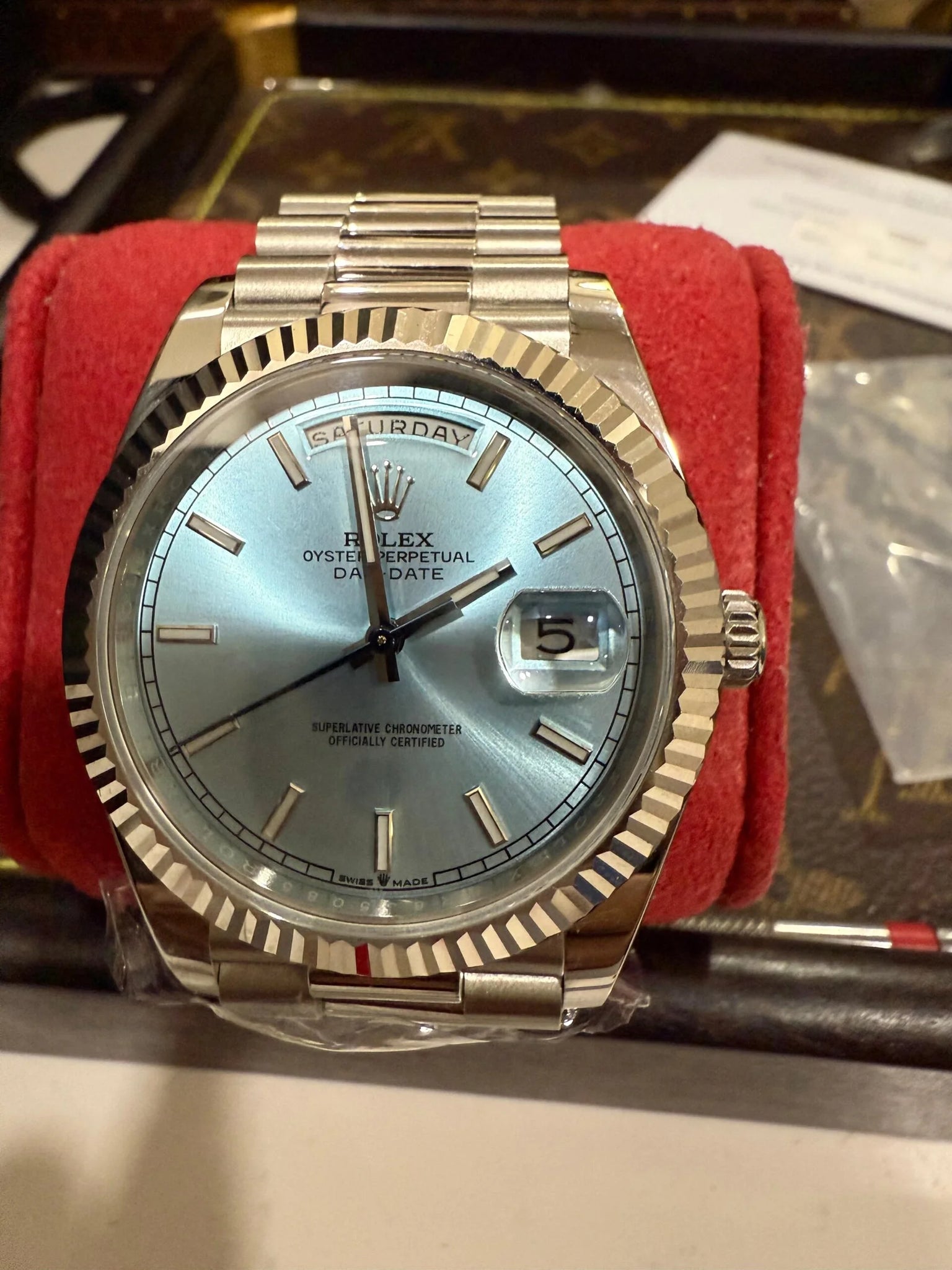 Rolex DayDate 228236 Fluted Bezel Ice Blue Swiss