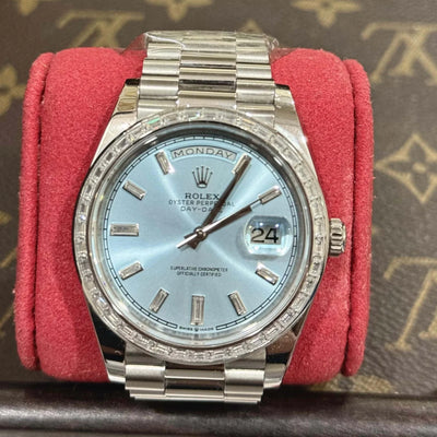 Rolex DayDate 228396 Diamond Bezel Ice Blue Swiss
