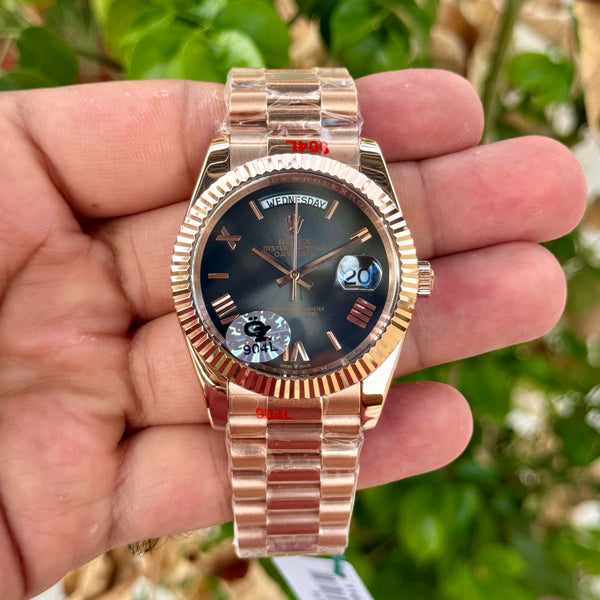 Rolex Day Date Rose Gold Dark Slate Dial Semi ETA Quality