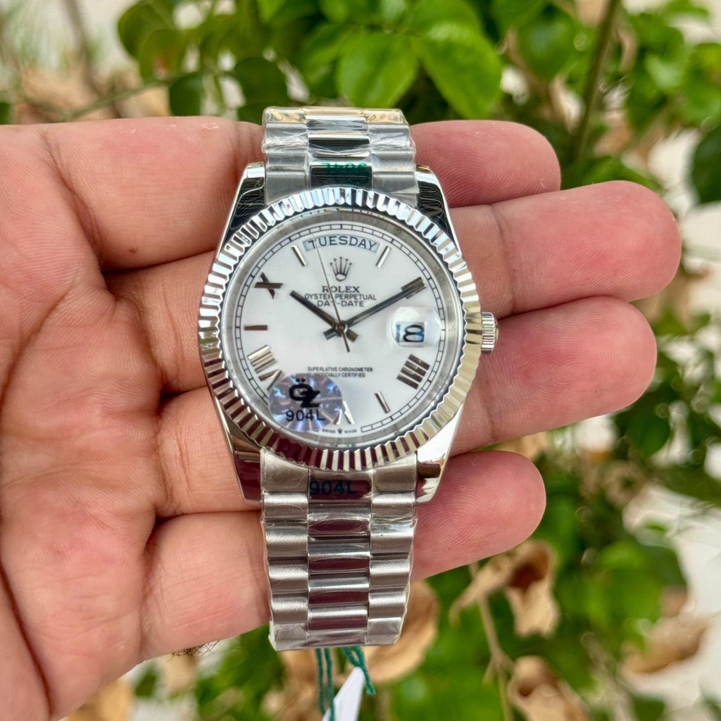 Rolex Day Date Silver White Dial Roman Number Semi ETA Quality
