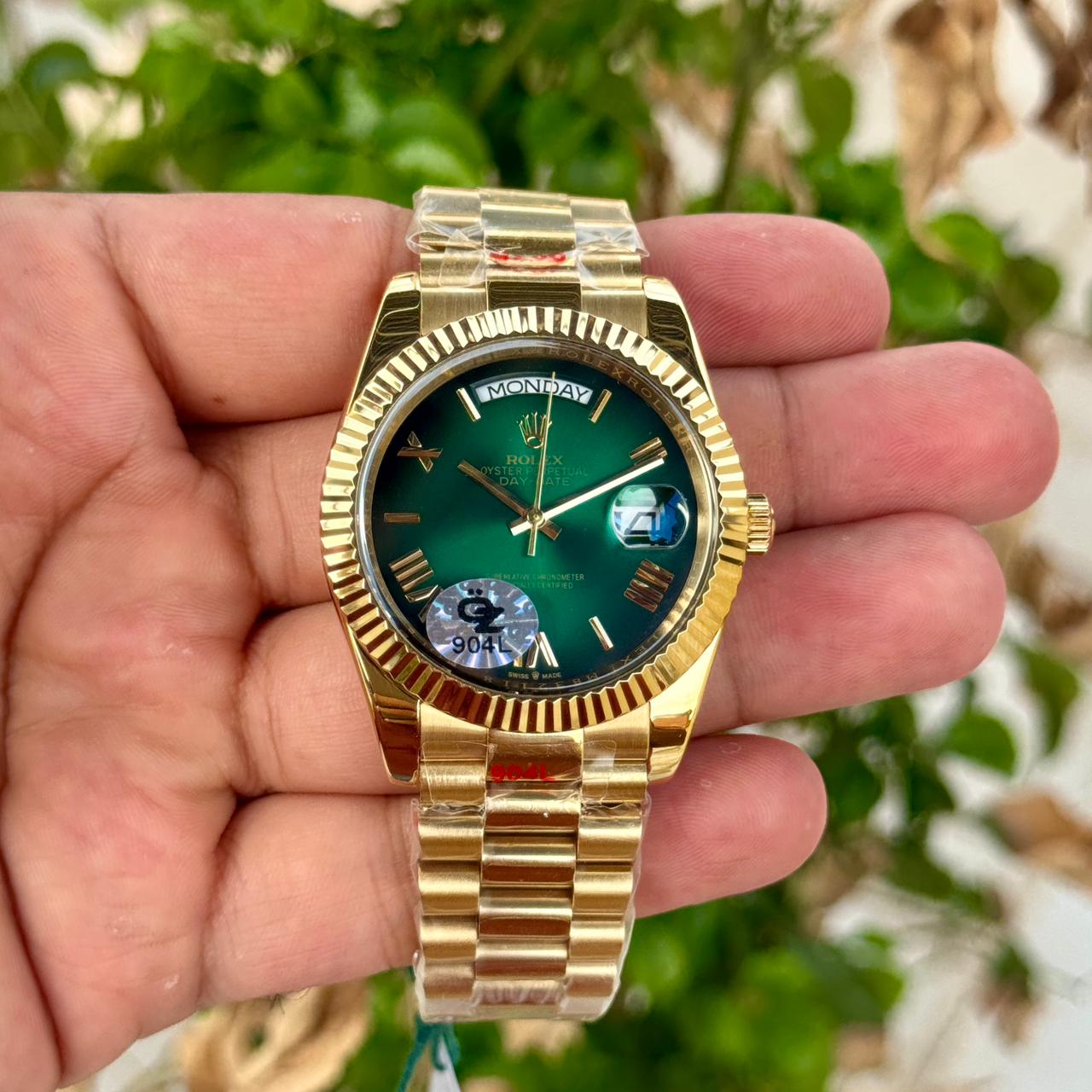 Rolex Day Date Gold Green Dial Roman Number Semi ETA Quality